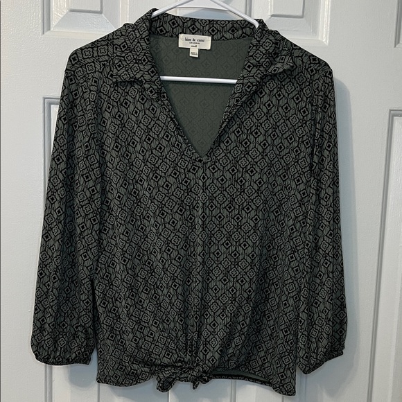 Kim & Cami Tops - Kim & Cami Green Black Geometric‎ Blouse Top Size S